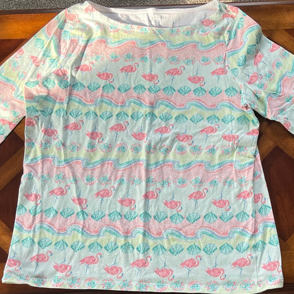 Talbots Pastel Flamingo, Sea Shells Beachy Plus 3/4 Sleeve Top